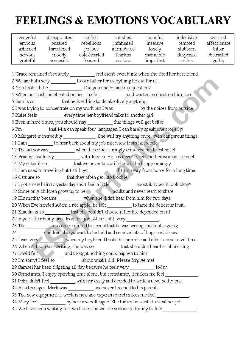 Feelings and emotions Vocabulary