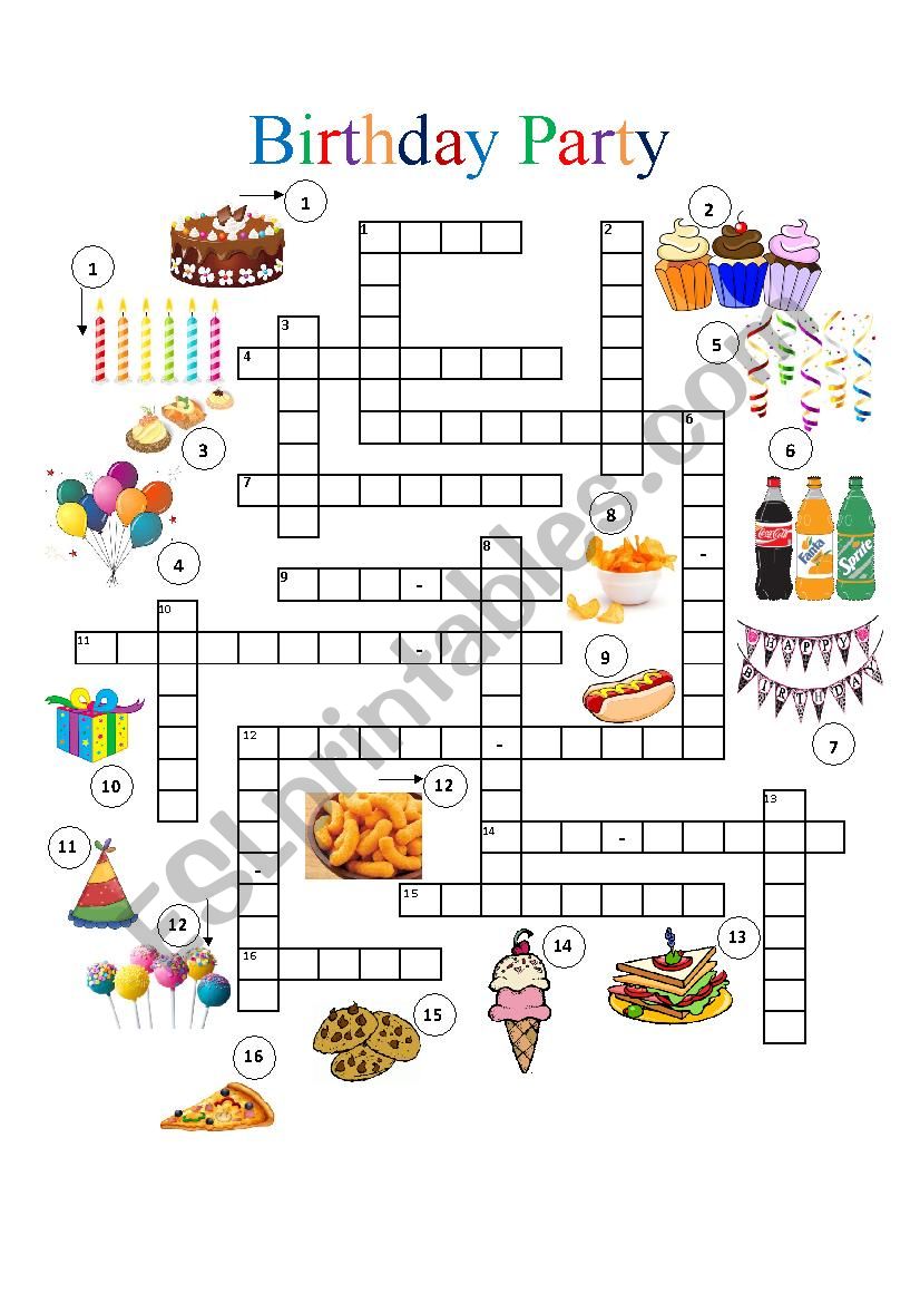 Birthday Crossword + Key worksheet