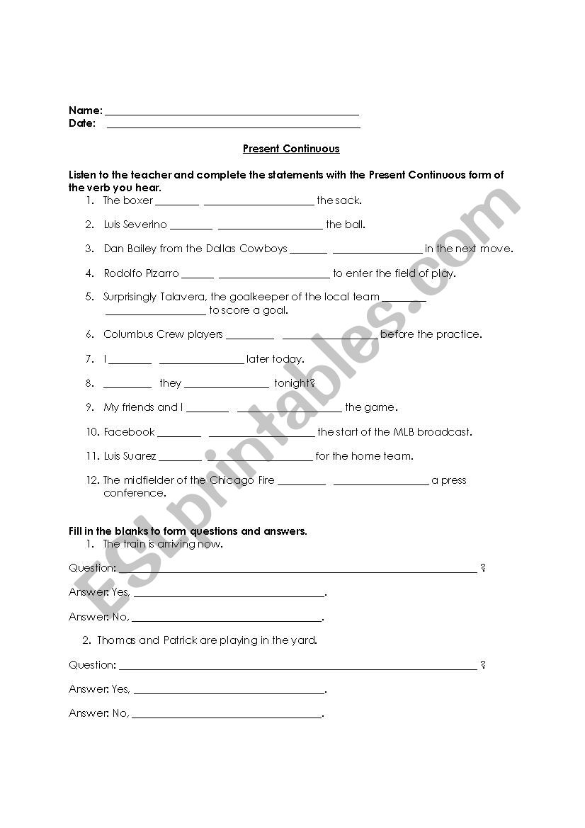 Present continuous exercise worksheet