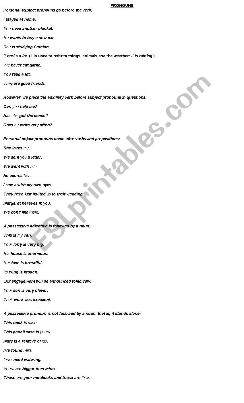 pronouns worksheet