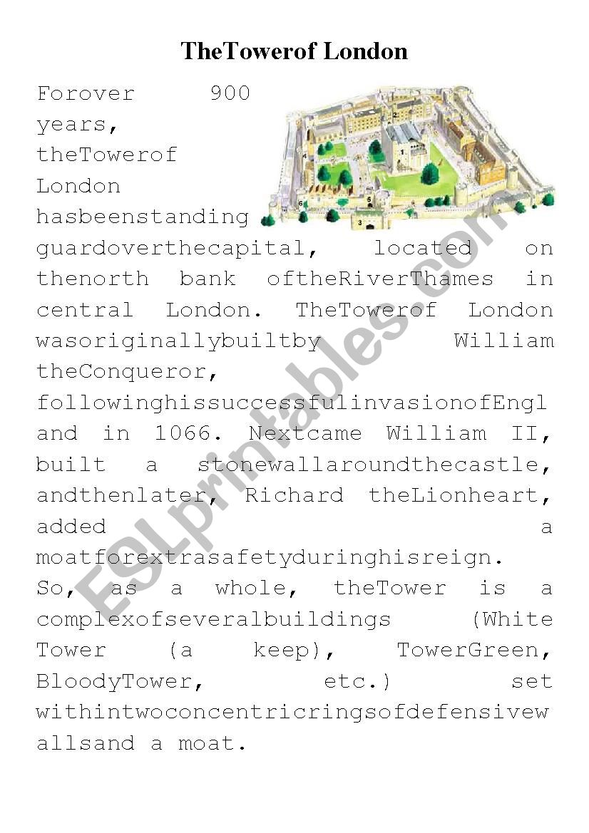 The Tower of London  worksheet