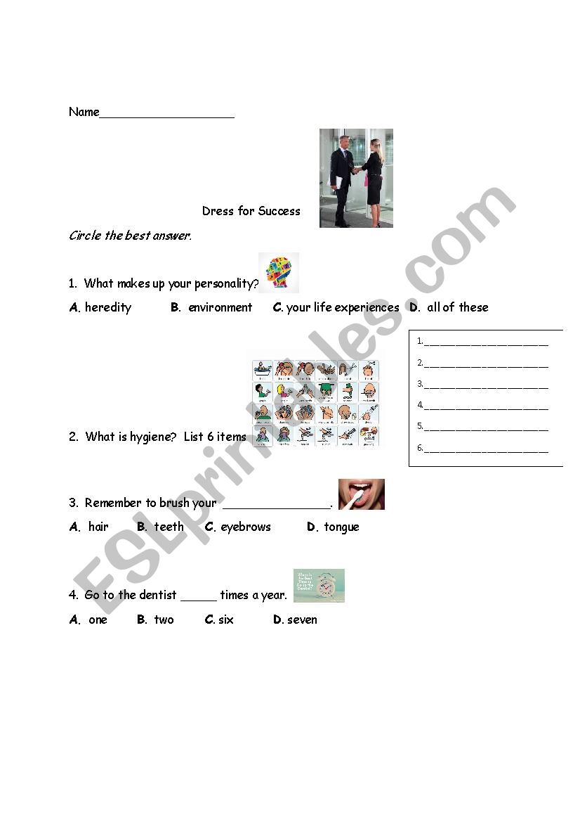 Dress for Success worksheet