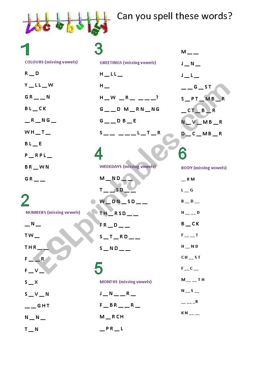 Miscellaneous vocabulary  worksheet
