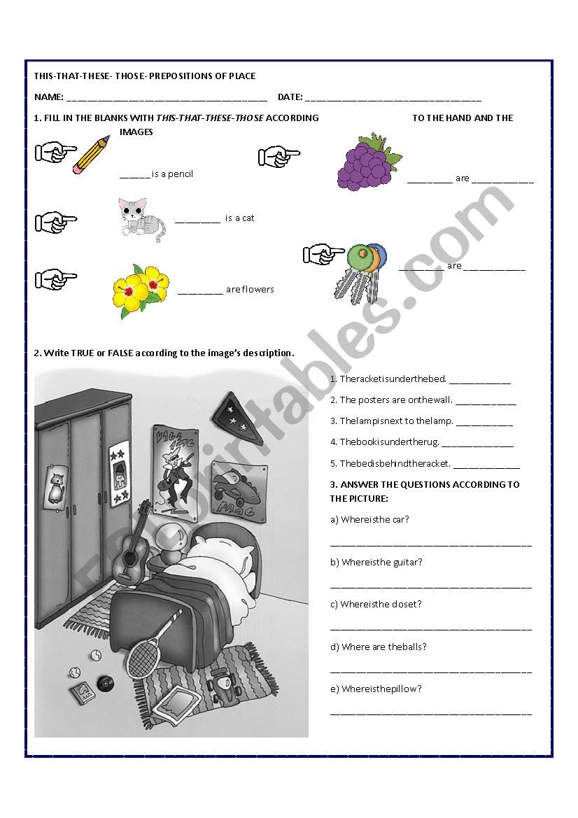 demonstratives- prepositions exercise 