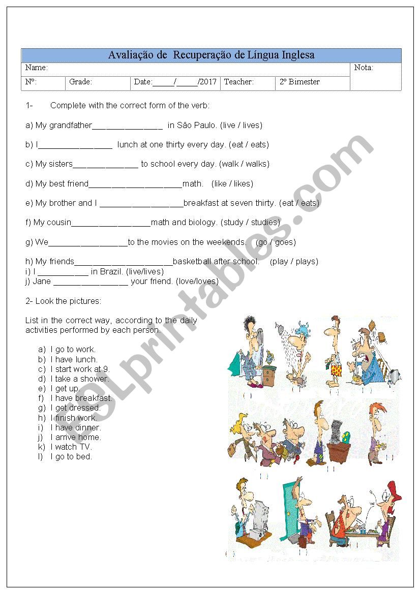 English activities simple present 