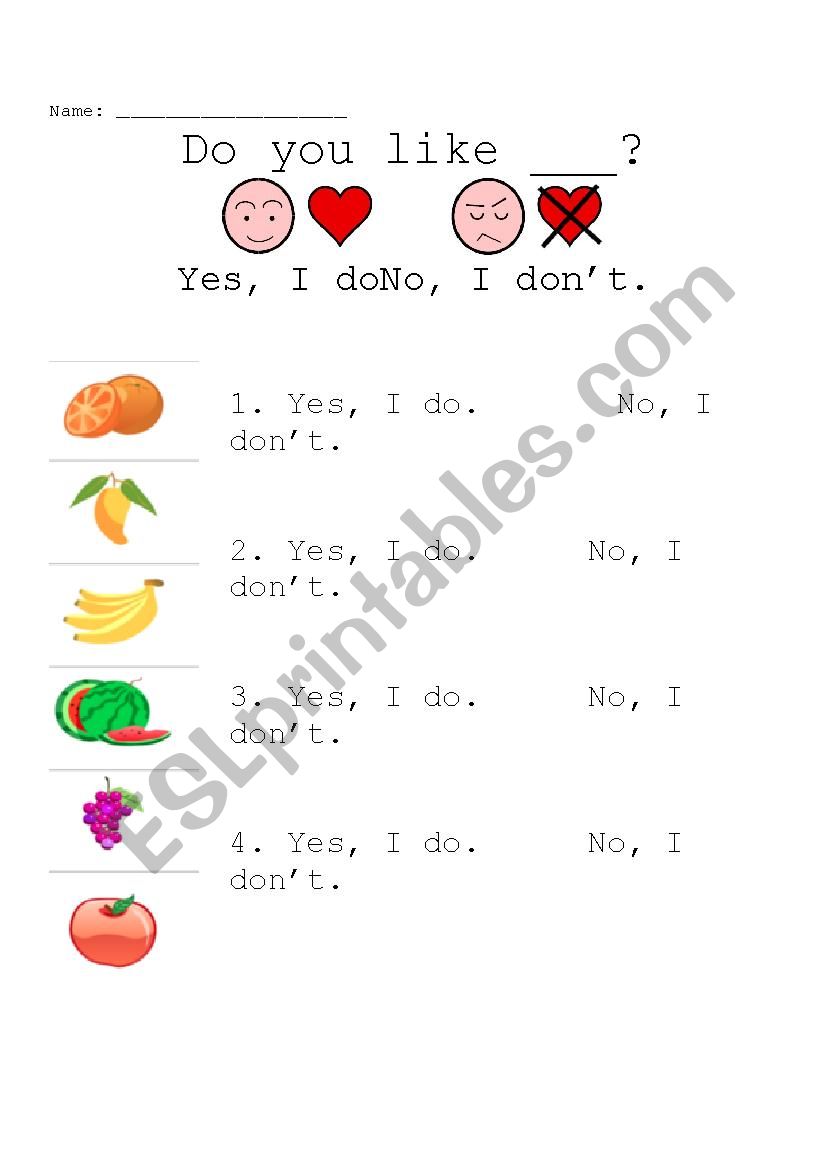 Fruit: Do you like?  worksheet