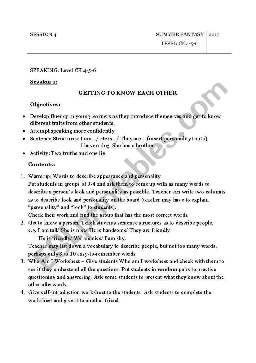Getting to know each other worksheet