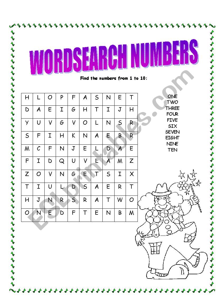 NUMBERS WORDSEARCH worksheet