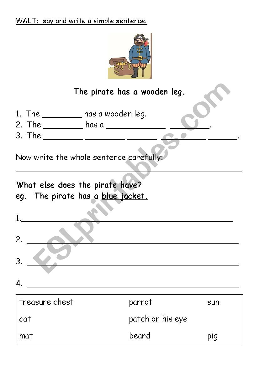 Pirate Sentence Building 2 worksheet