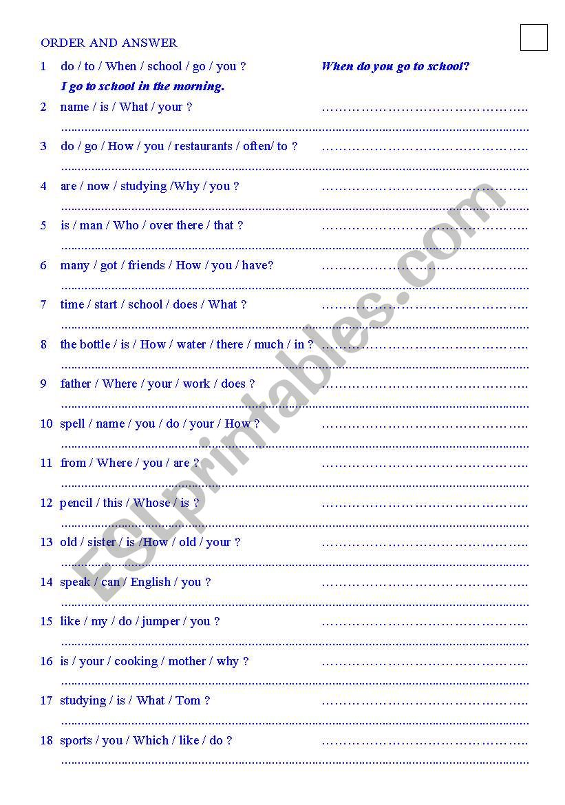 QUESTIONS worksheet