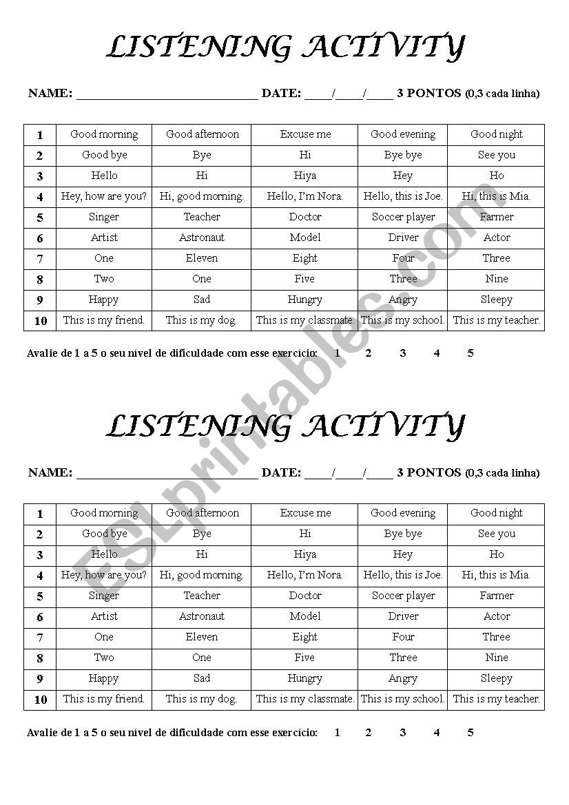 Listening activity - basic contents