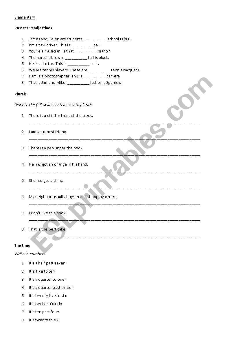 Time, possessive adjectives and plurals