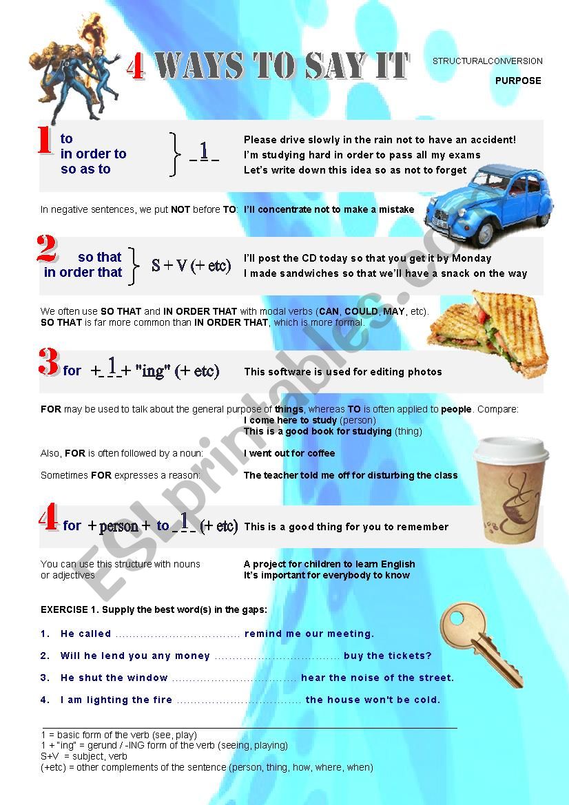 4 ways to say it - purpose worksheet