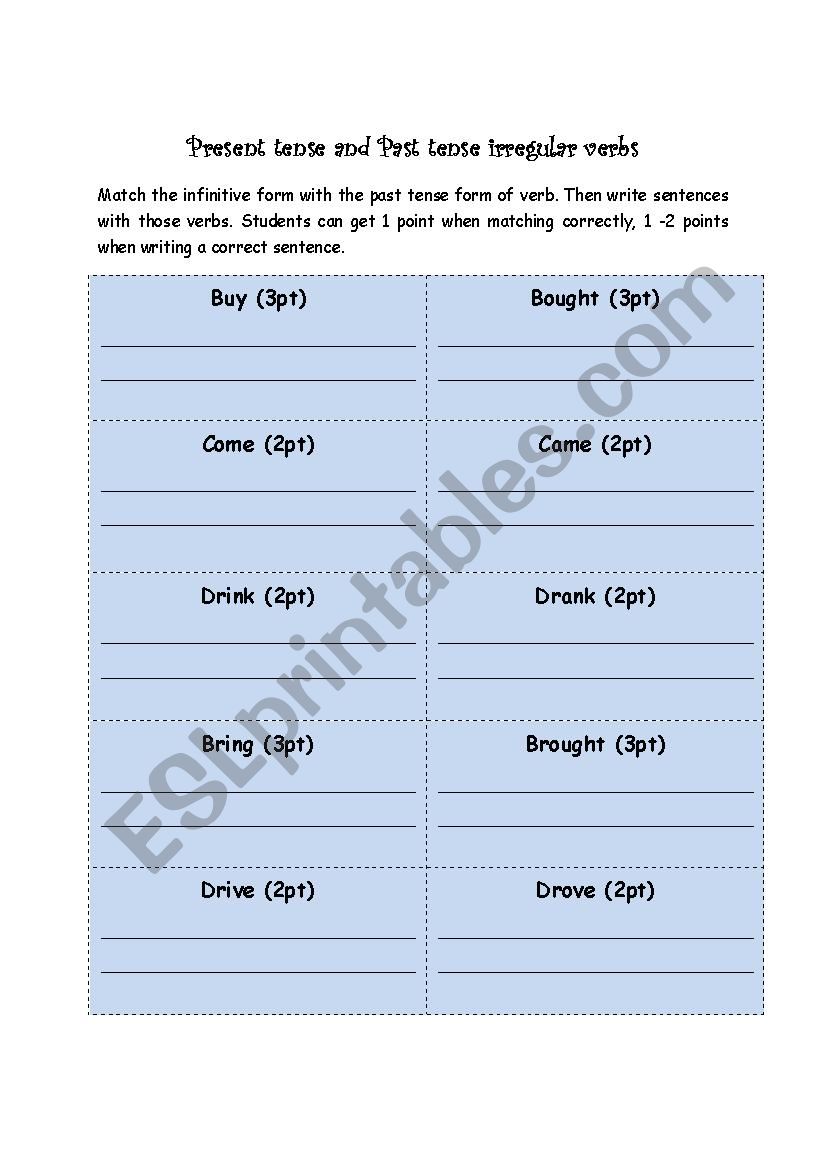 Matching game worksheet