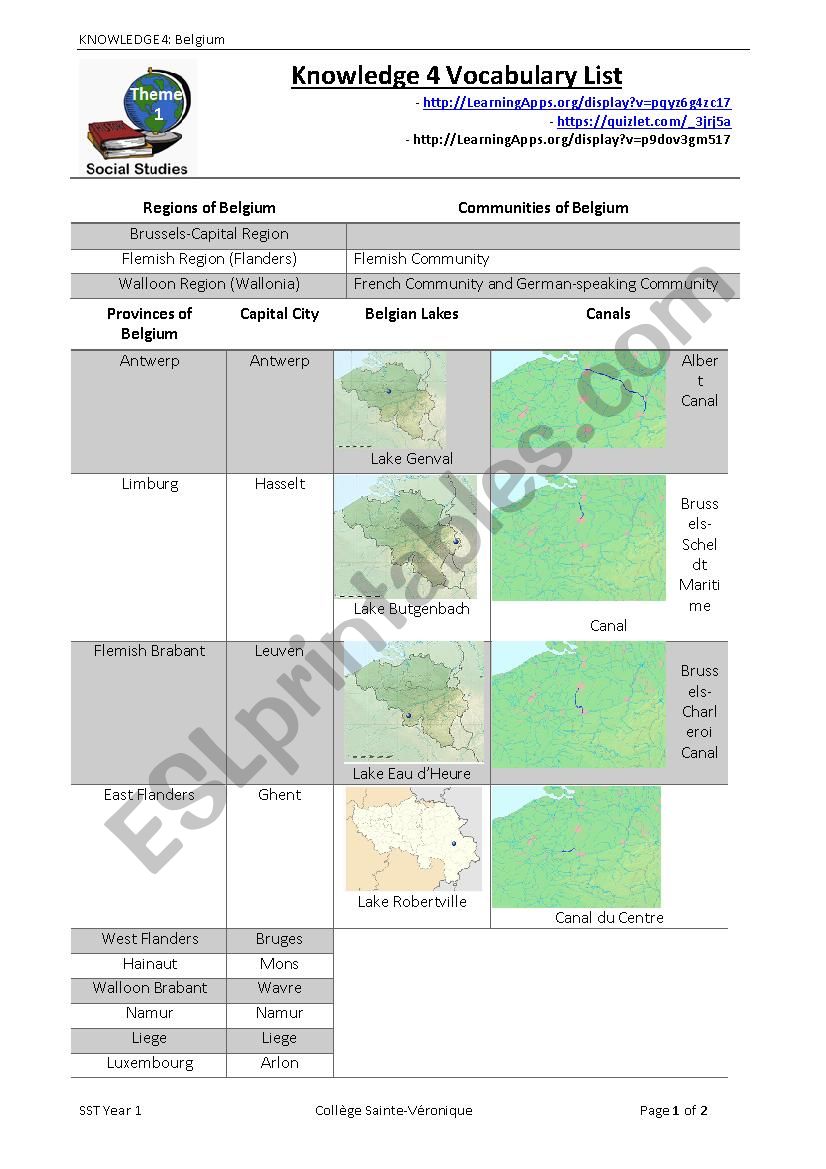 K4. Belgium VOCAB worksheet