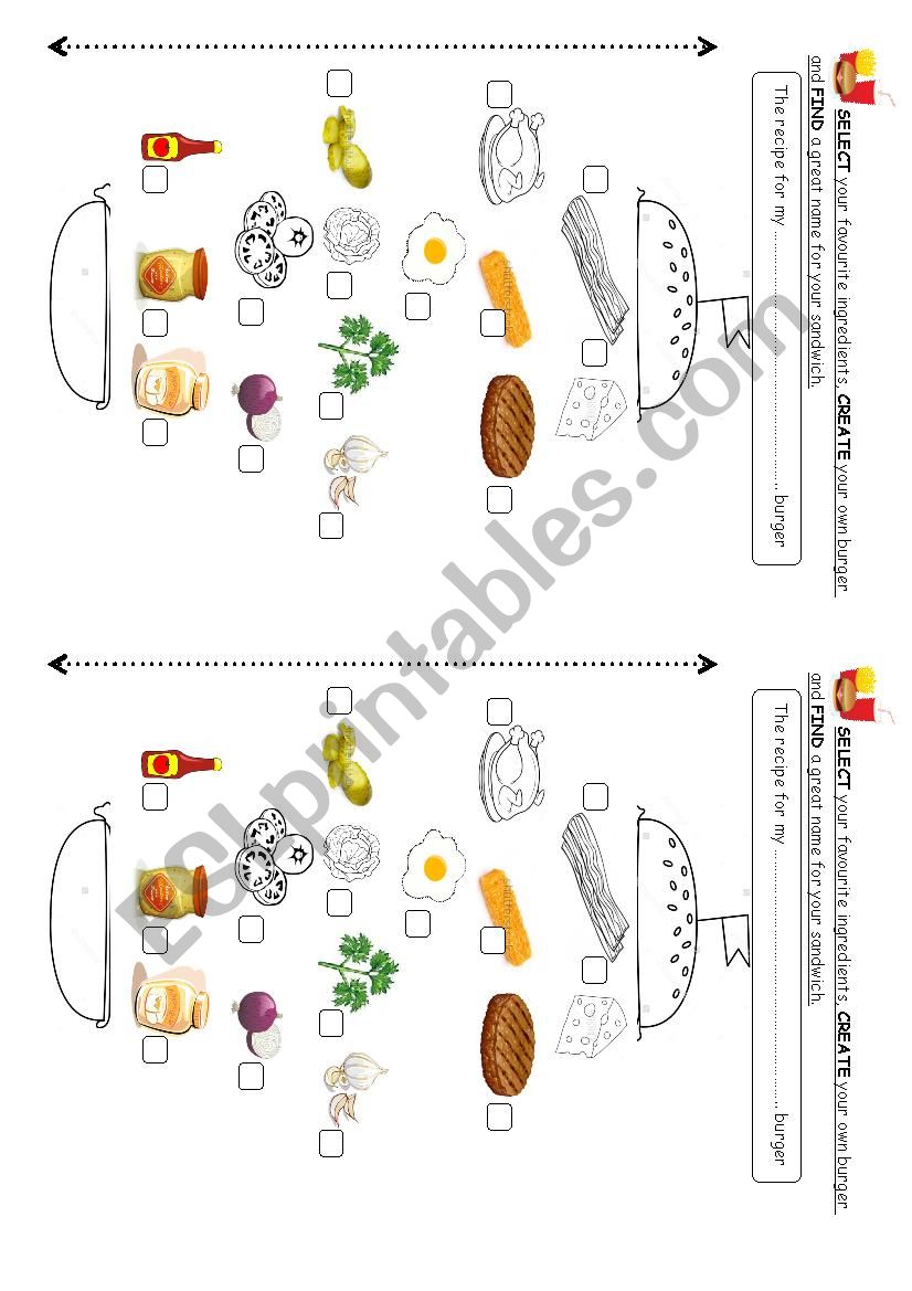 create your own burger ! worksheet