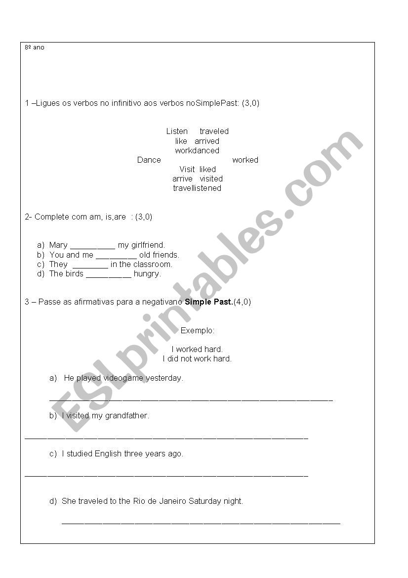 avaliaao 8 ano worksheet