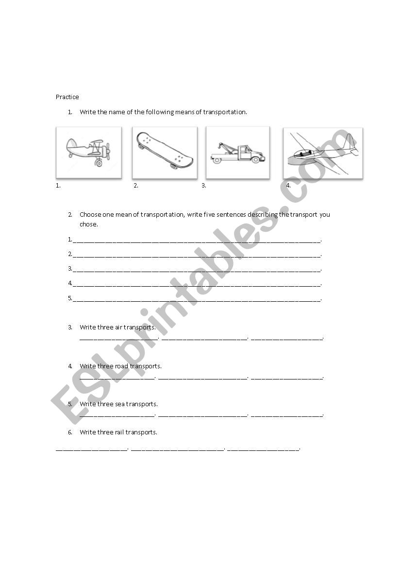 means of transportation practice