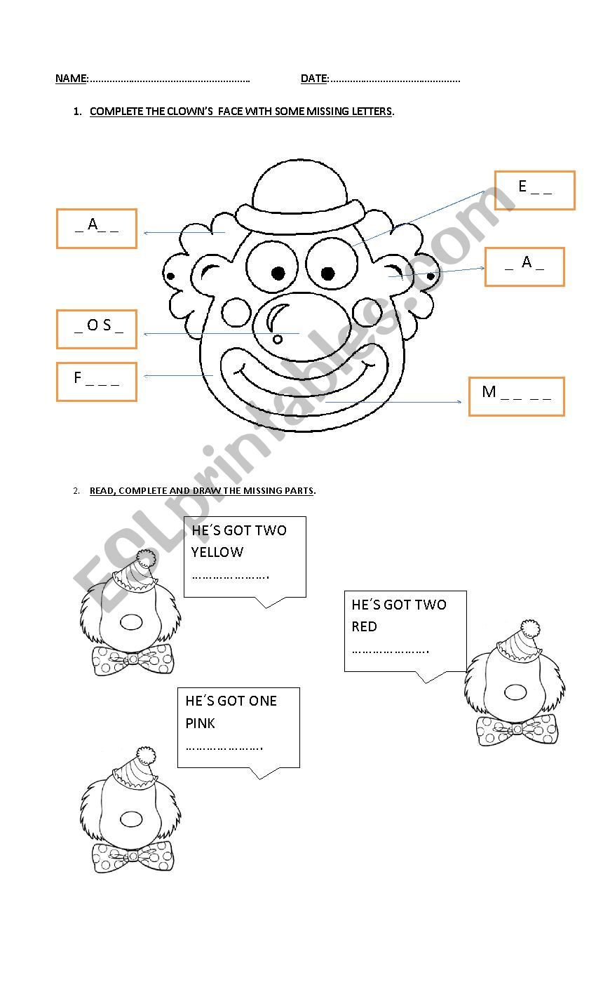 MY FACE worksheet