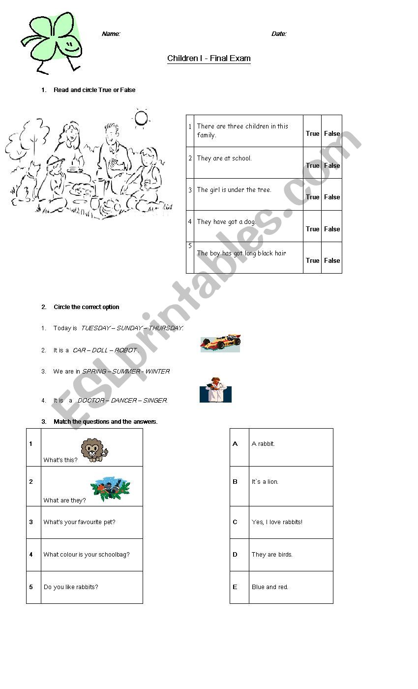 Happy Street 1 Final test worksheet