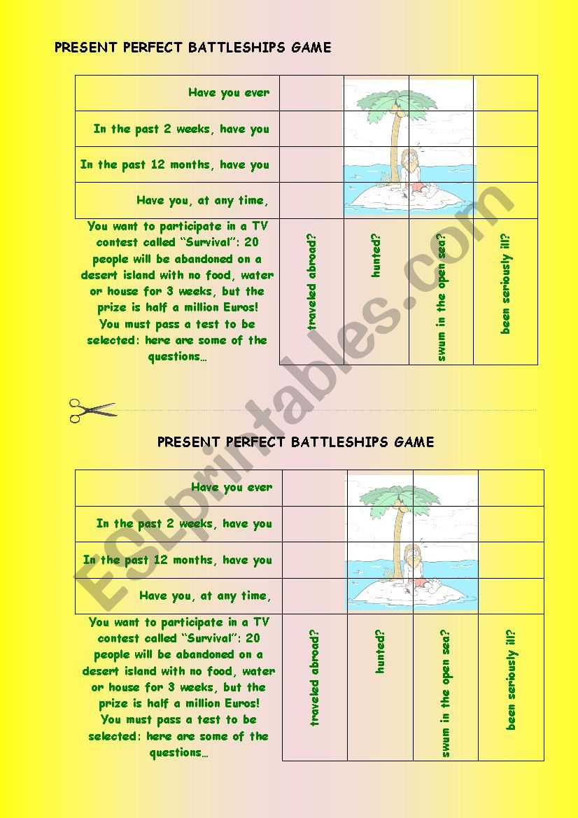 battleships - present perfect worksheet