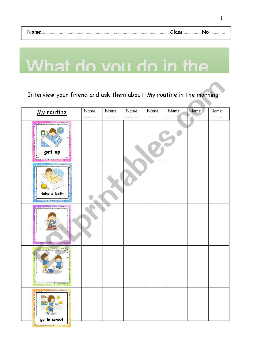 Dairy Routine in the morning worksheet