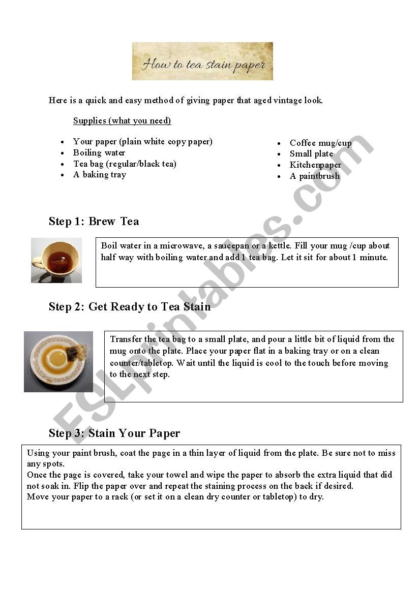 How to age paper + vocabulary worksheet