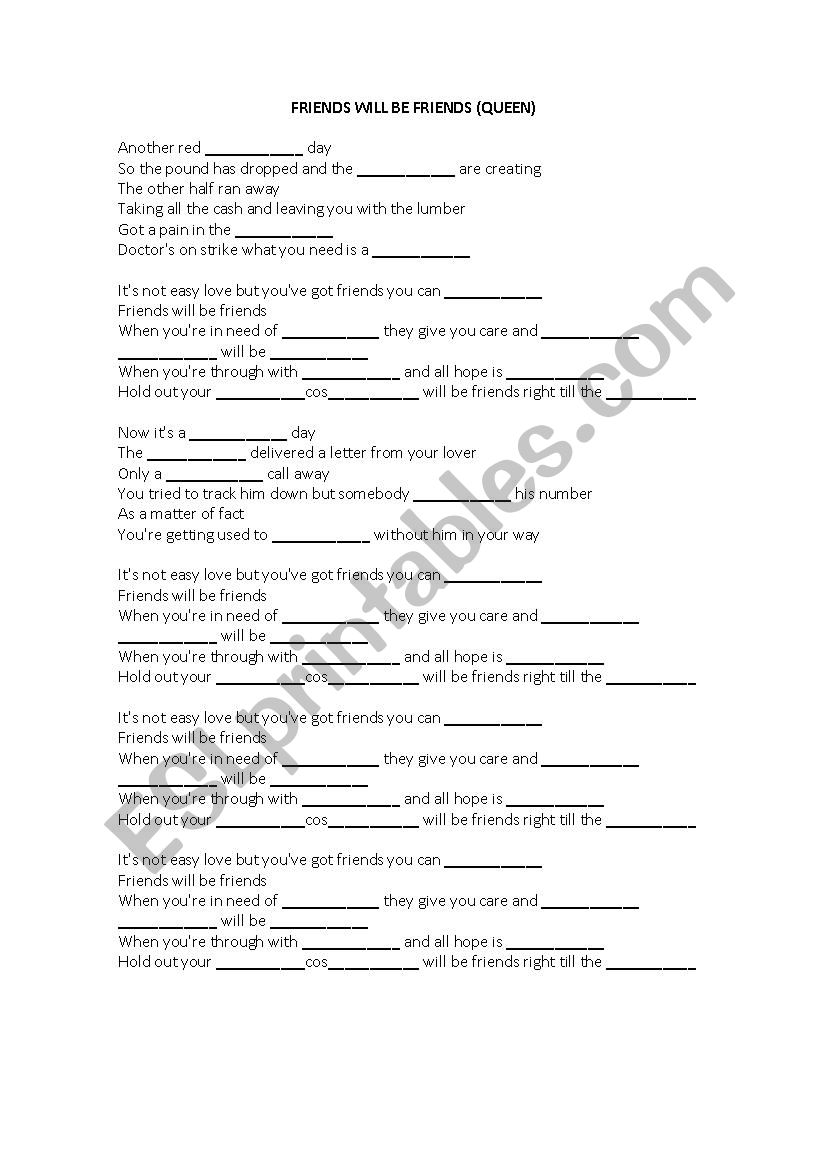 Friends will be Friends  worksheet