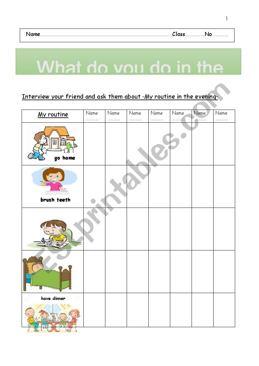 Dairy Routine in the evening worksheet