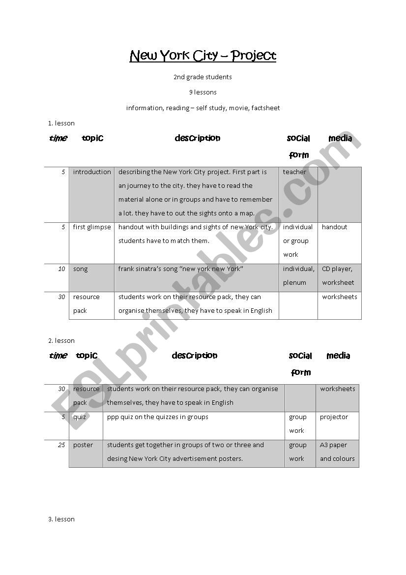 New York City - lesson plan  worksheet