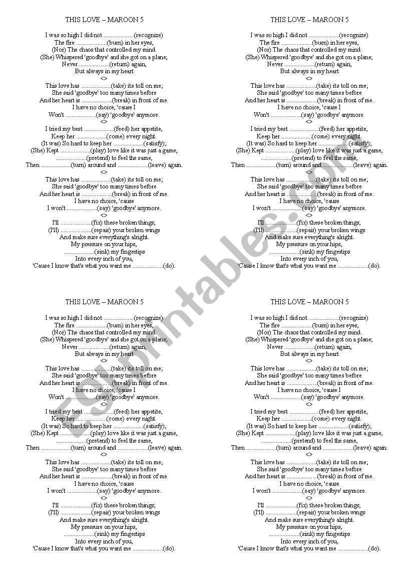 This Love - Maroon 5 worksheet