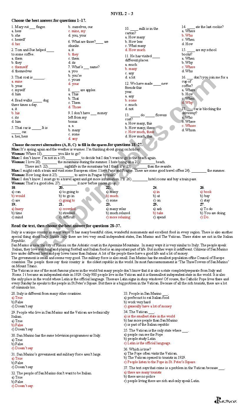 MULTIPLE CHOICE  worksheet