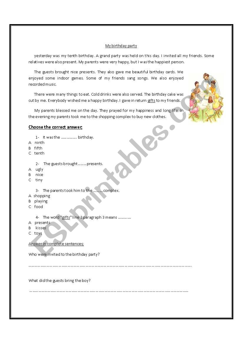 A reading worksheet titled 