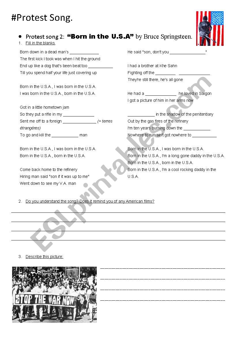 Protest songs worksheet