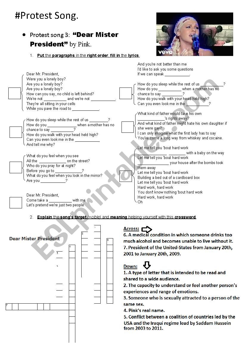 Protest songs worksheet