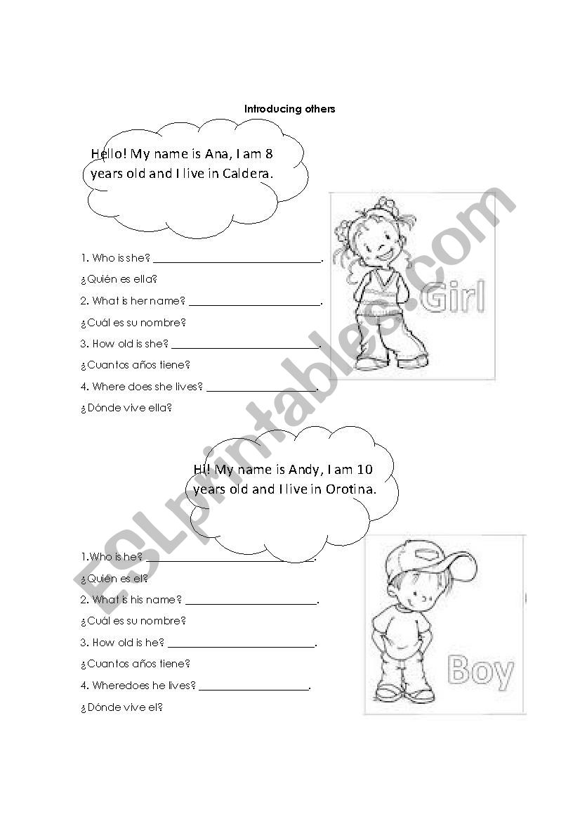 introducing others  worksheet