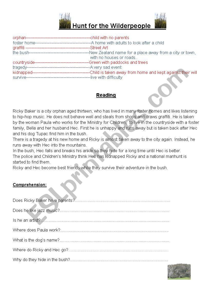 Hunt for Wilderpeople worksheet