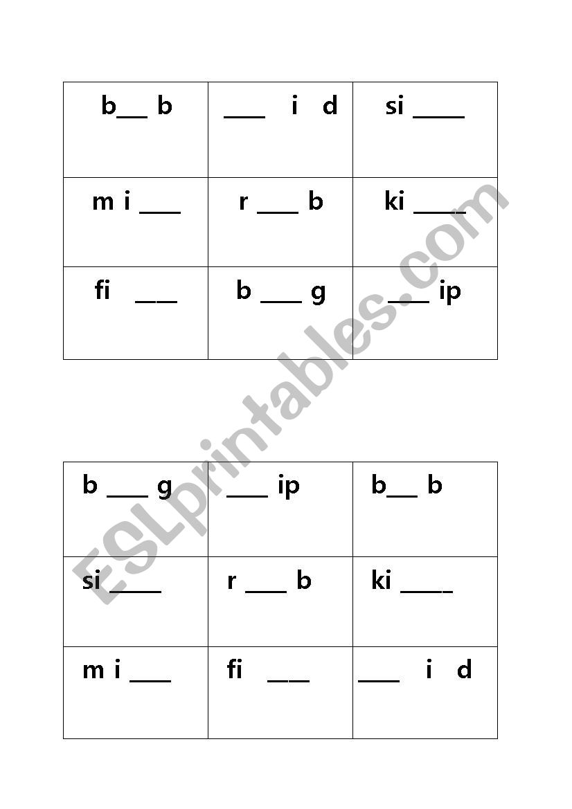 tic tac toe about phonics short i sound