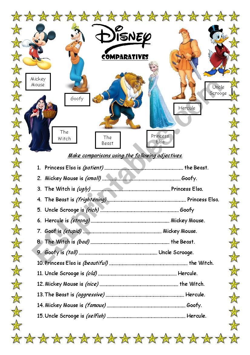 Comparatives Disney worksheet