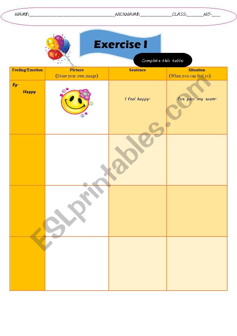 feelings and emotions worksheet