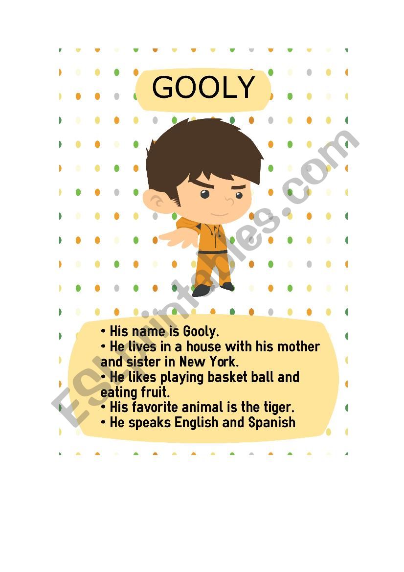 Description of a boy worksheet