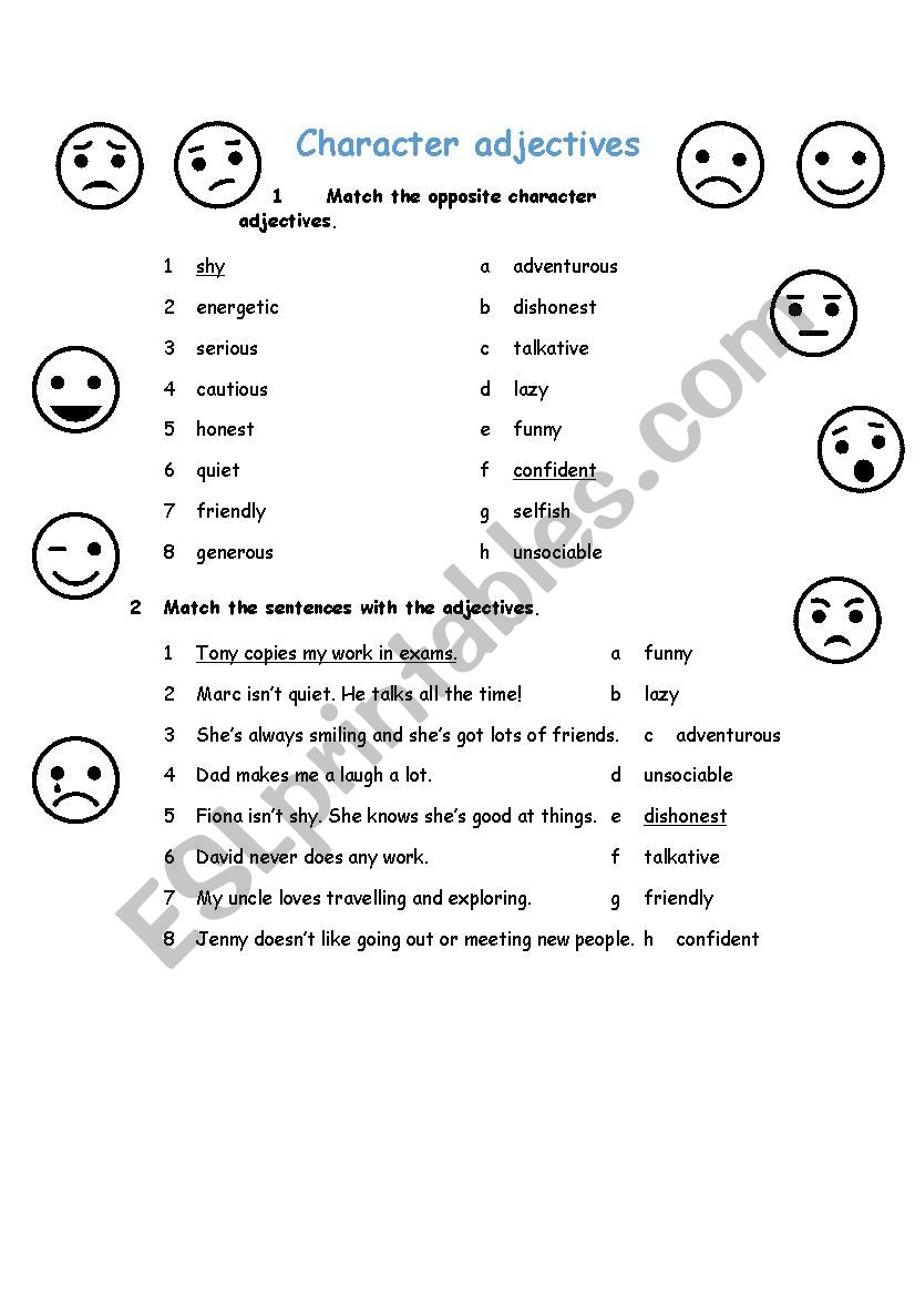 personality adjectives worksheet