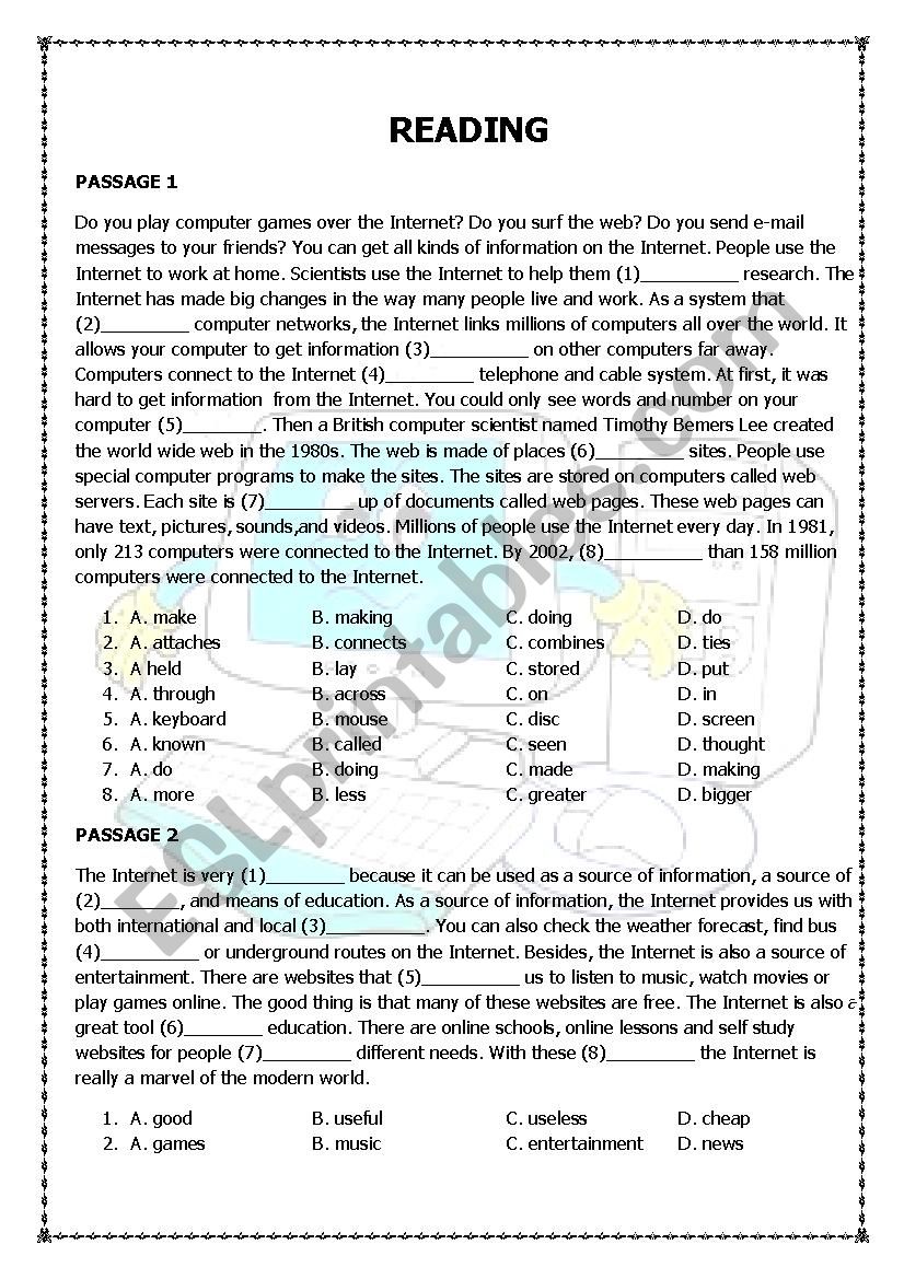 CLOZE TEST worksheet
