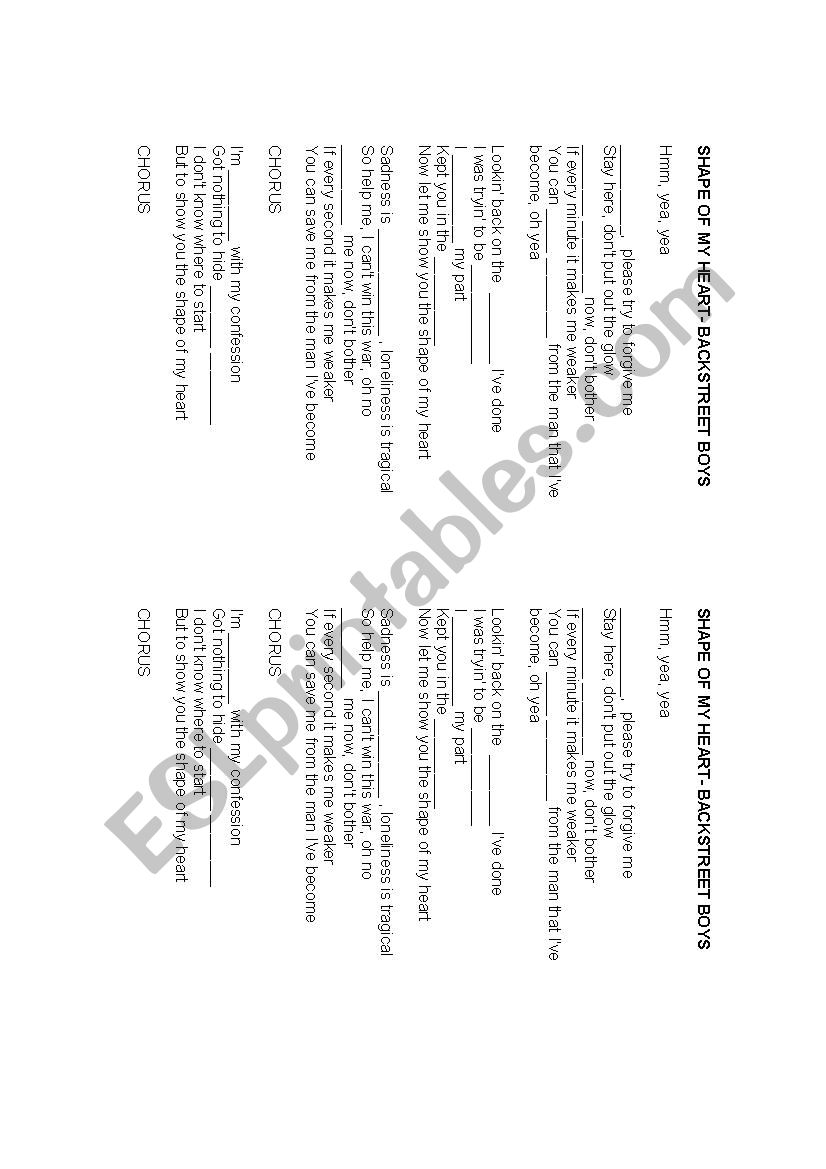 Shape of my Heart - Backstreeboys Lyrics