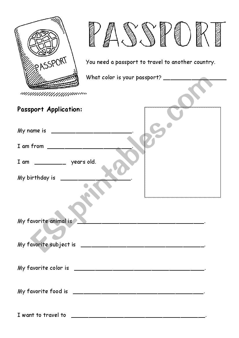 Passport style about me worksheet