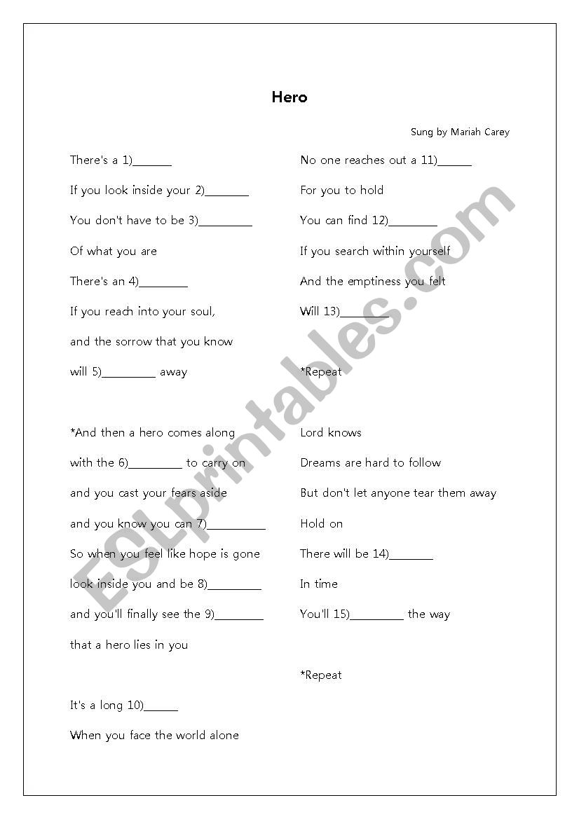 Popsong_Hero worksheet