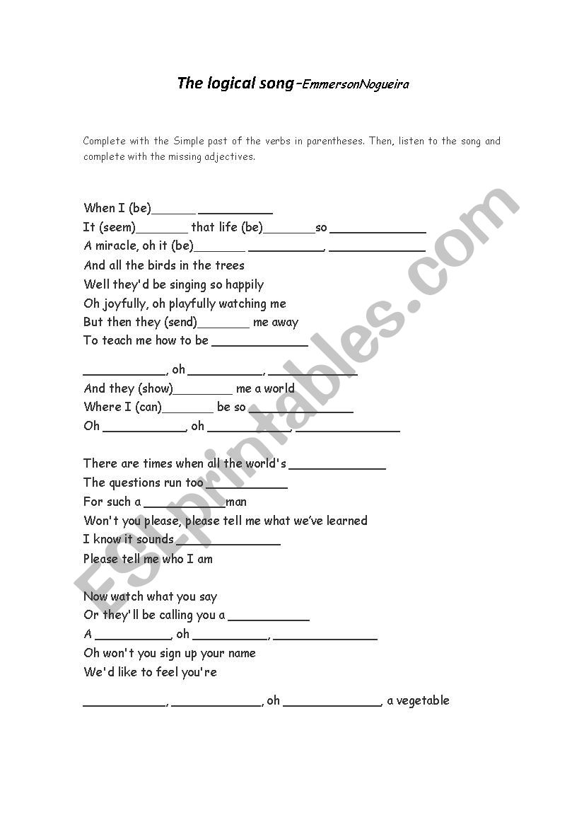 The logical song worksheet