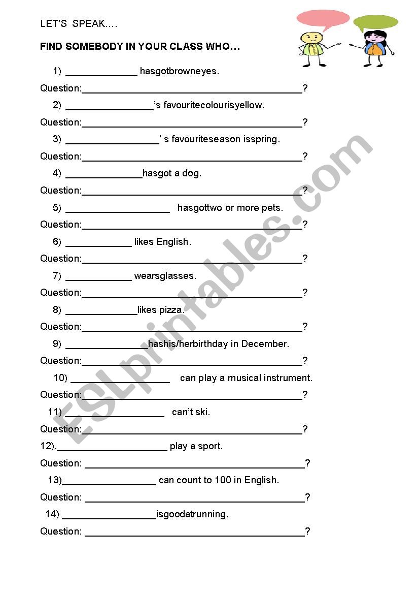 Lets speak worksheet