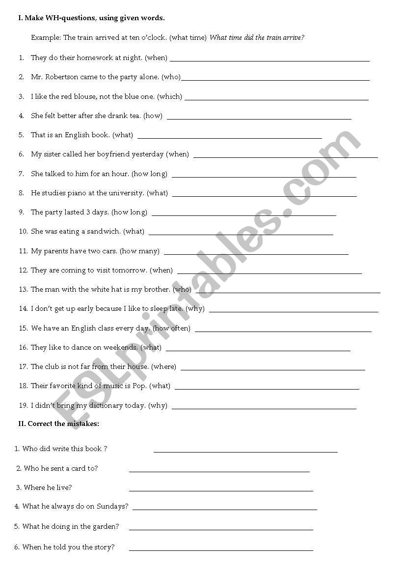 make WH-questions worksheet