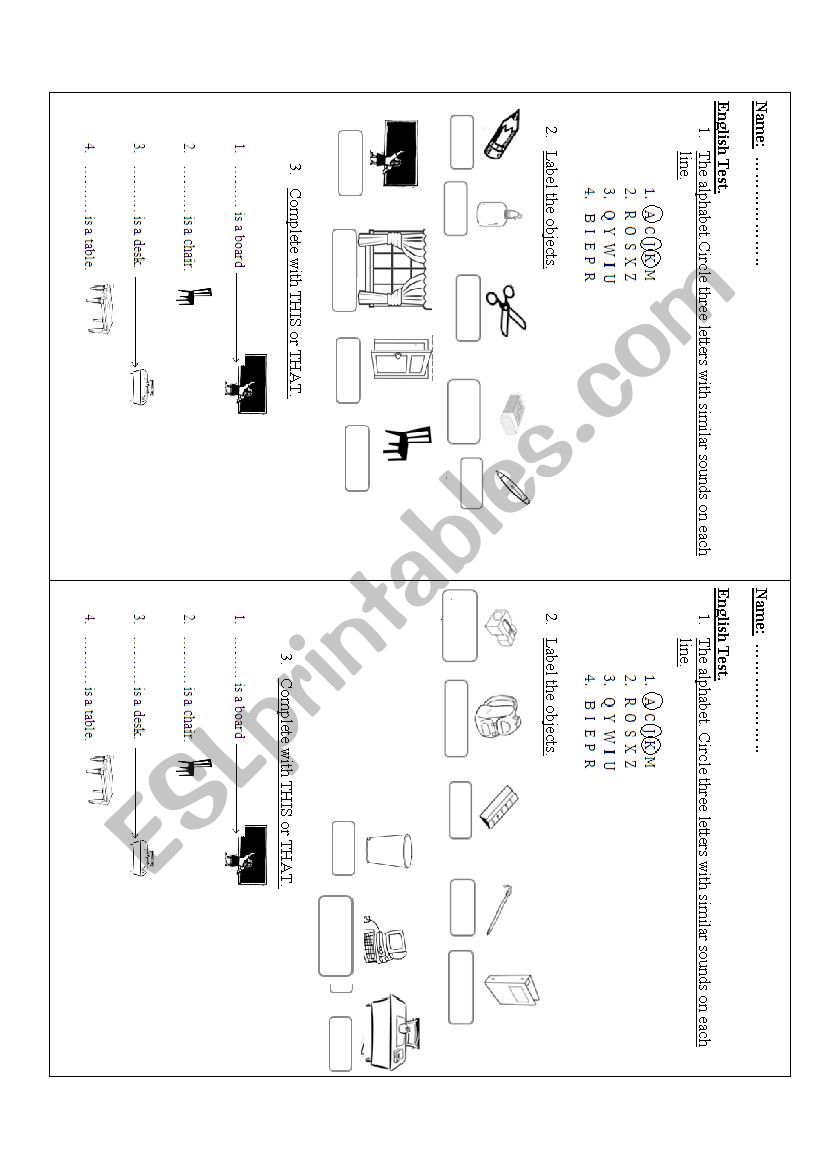 school objects - this / that worksheet